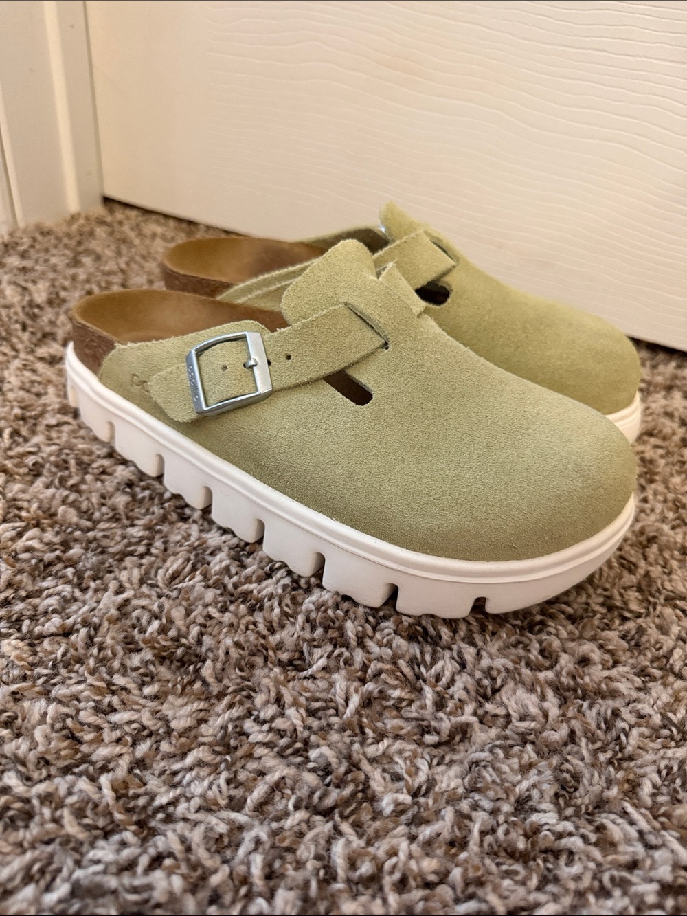 Boston Chunky Suede Leather Faded Lime Birkenstock Papillio Shoe